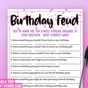 Birthday Feud Game | Birthday Game for Her | Adult Birthday Party Game | Printable Birthday Game | Birthday Girl Game | Adult Game