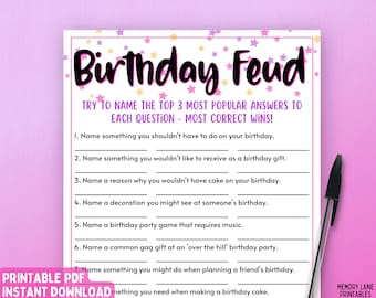 Birthday Feud Game | Birthday Game for Her | Adult Birthday Party Game | Printable Birthday Game | Birthday Girl Game | Adult Game