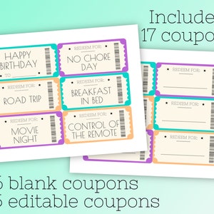 Birthday Coupon Book | Editable Birthday Vouchers | Printable Ticket