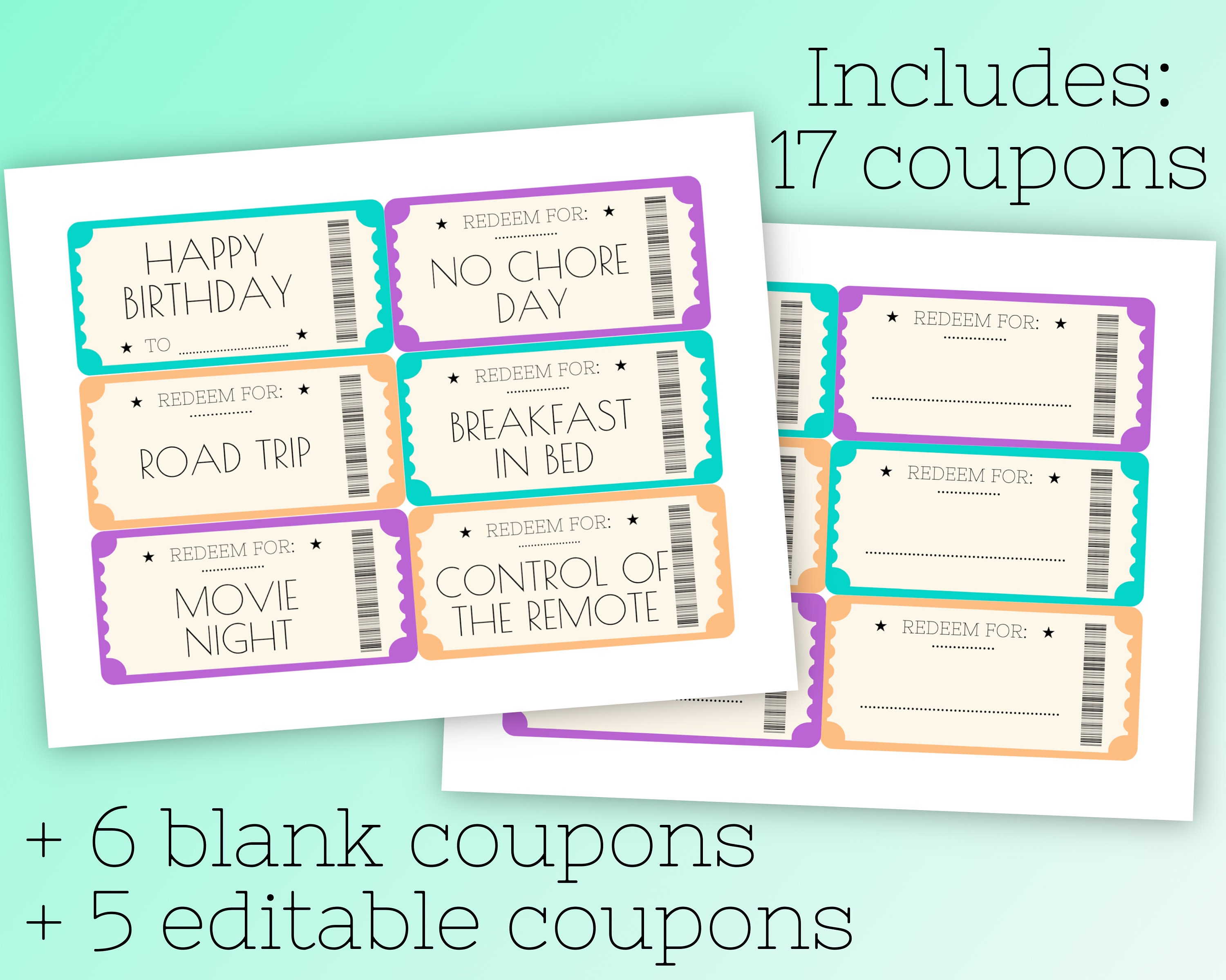 Birthday Coupon Book Editable Birthday Vouchers Printable Ticket