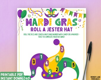 Mardi Gras Roll A Jester Hat Game | Mardi Gras Party Game | Fun Printable Game | Mardi Gras Activity | Adult Game | Family Game | Carnival