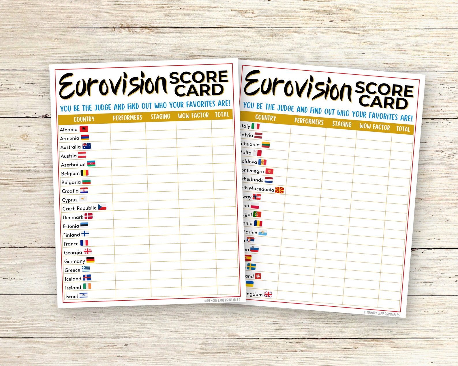 Eurovision Score Cards Eurovision Party Game Printable Etsy UK