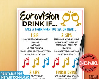 Eurovision Drinking Game | Eurovision Party Game | Printable Eurovision Song Contest Game | Eurovision Drink If Game | Adult Games
