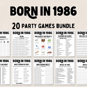 Lot de jeux de fête pour 40e anniversaire | Né en 1986 Jeux | Jeux du 40e anniversaire | Jeux imprimables amusants | Jeux de société | Jeux pour adultes | Jeu familial image 1