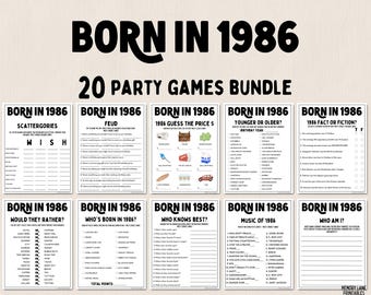 40th Birthday Party Games Bundle | Born in 1986 Games | 40th Birthday Games | Fun Printable Games | Party Games | Adult Games | Family Game