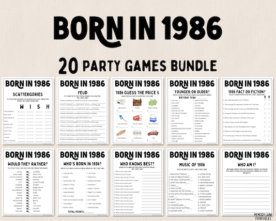 40th Birthday Party Games Bundle | Born in 1986 Games | 40th Birthday Games | Fun Printable Games | Party Games | Adult Games | Family Game