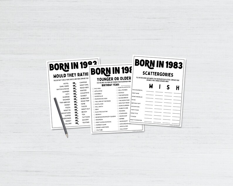 40th Birthday Party Games Bundle Born in 1983 Games 40th Etsy