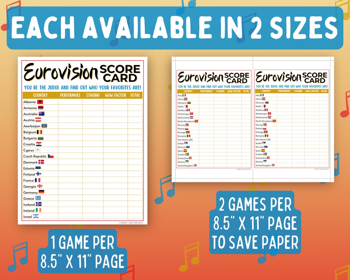 Eurovision Score Cards Eurovision Party Game Printable Etsy UK