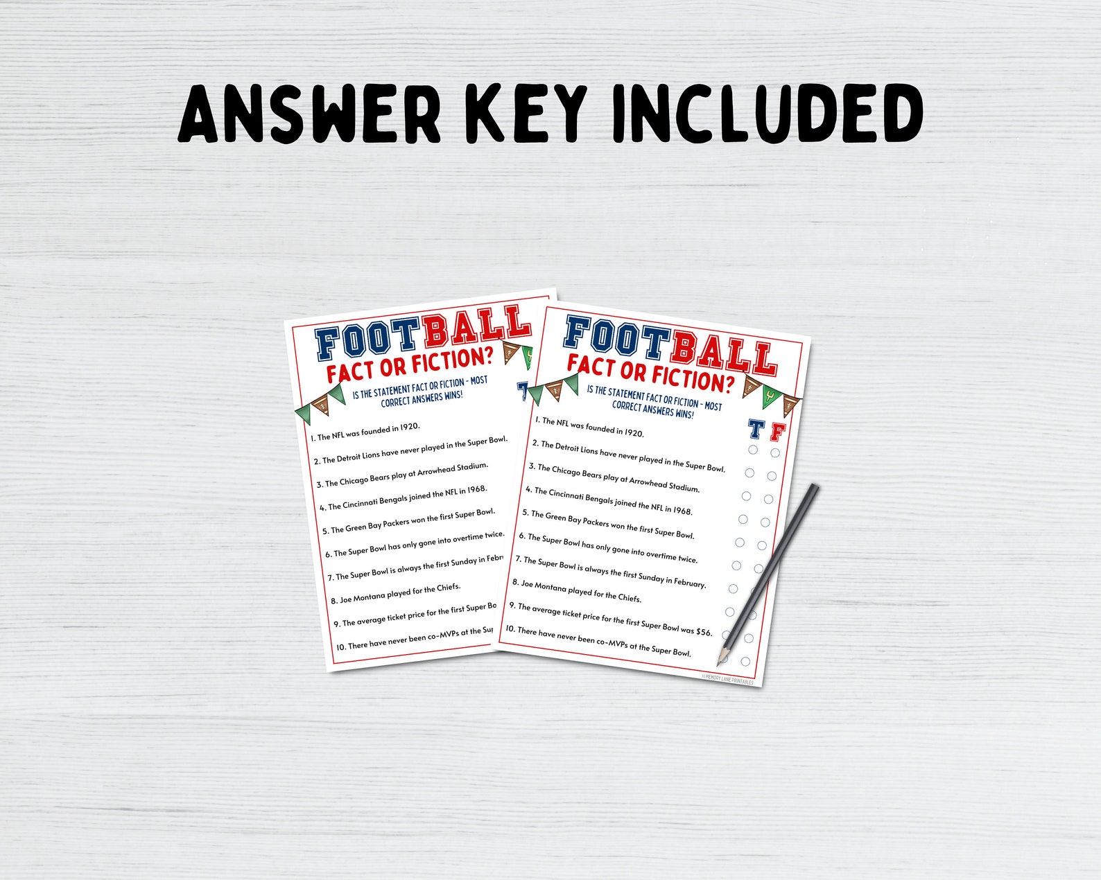 Football Fact or Fiction Game Super Bowl Party Game Fun Etsy