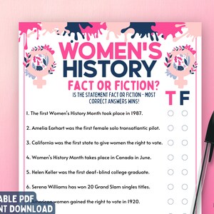 International Women&#39;s Day Fact or Fiction Game | Women&#39;s History Month Trivia Game | Fun Printable Game | Women&#39;s Day Activity | Family Game