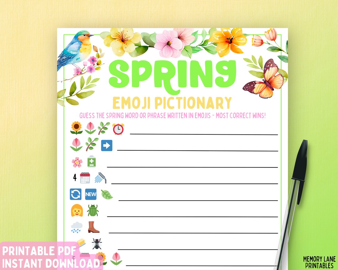 Spring Emoji Pictionary Game Spring Party Game Fun Etsy