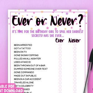 Ever or Never Geburtstag Spiel | Geburtstagsspiel für Sie | Erwachsene Geburtstagsparty Spiel | Druckbares Geburtstagsspiel | Geburtstagskind Spiel | Spiel für Erwachsene