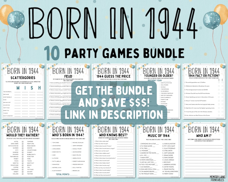 80th Birthday Party Games Bundle Born in 1944 Games 80th Birthday Games Fun Printable Games Party Games Adult Games Family Game image 6