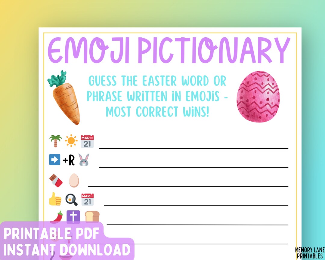 Easter Emoji Pictionary Game Printable Easter Emoji Game Etsy