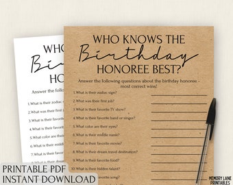 Who Knows the Birthday Honoree Best | Birthday Party Game | Adult Party Game | Printable Birthday Game | Birthday Game for Her | For Him