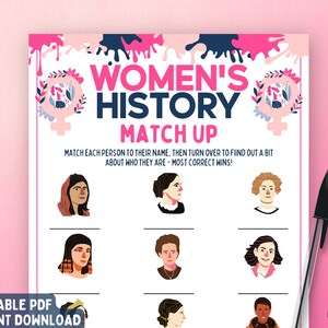International Women&#39;s Day Match Game | Women&#39;s History Month Trivia Game | Fun Printable Game | Women&#39;s Day Activity | Family Game | Adult