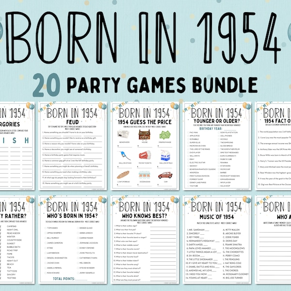 70th Birthday Party Games Bundle | Born in 1954 Games | 70th Birthday Games | Fun Printable Games | Party Games | Adult Games | Family Game