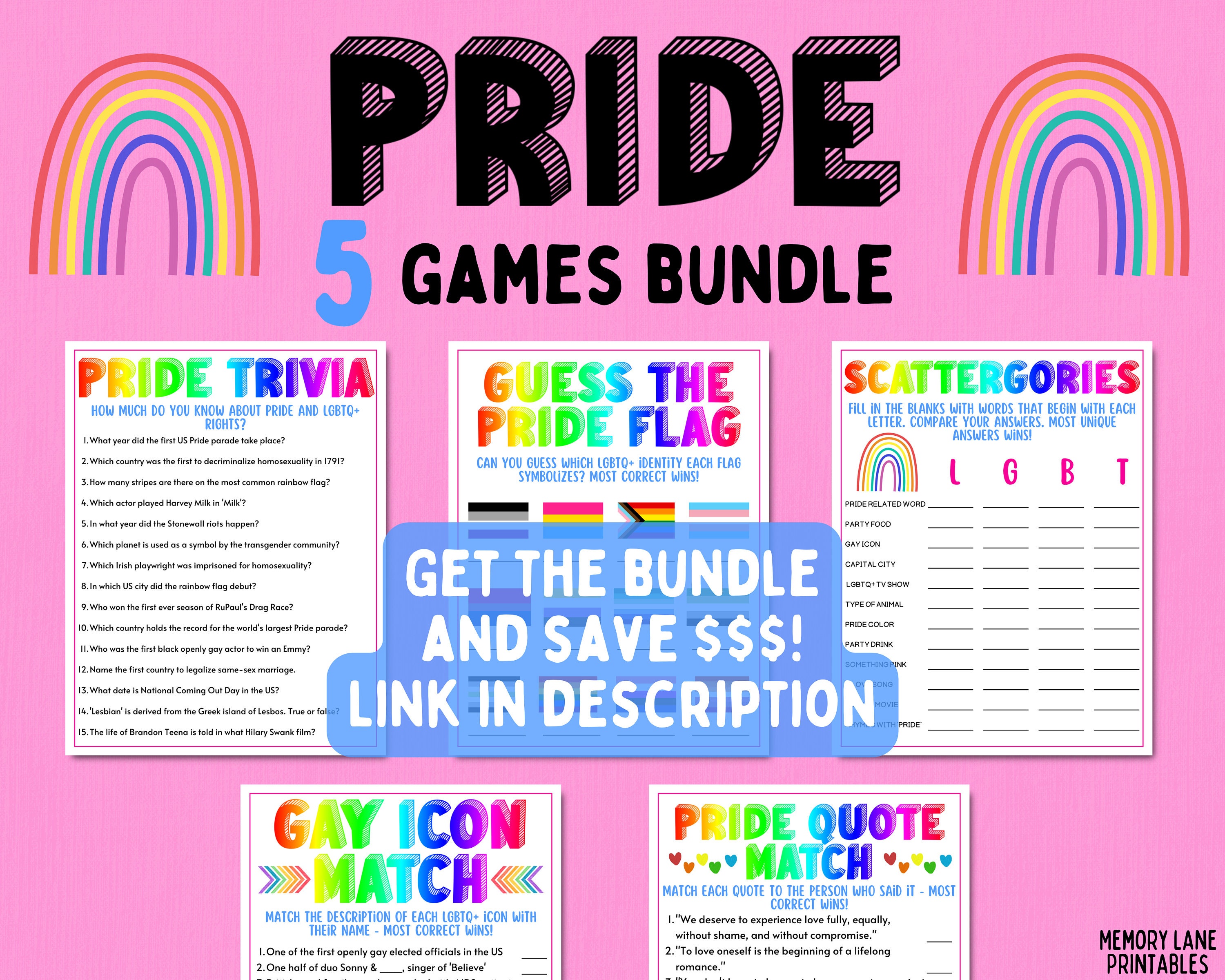 Pride Trivia Game LGBTQ Pride Party Game Pride Gay Icons Game Rainbow ...