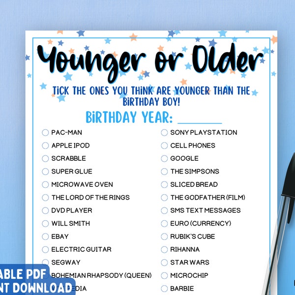 Younger Older Game - Etsy