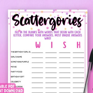 Scattergories Birthday Game | Birthday Game for Her | Adult Birthday Party Game | Printable Birthday Game | Birthday Girl Game | Adult Game
