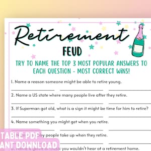 Retirement Party Game | Retirement Feud Game | Retirement Family Feud Game | Fun Printable Party Game | Funny Adult Retiree Trivia Game image 1