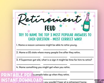 Retirement Party Game | Retirement Feud Game | Retirement Family Feud Game | Fun Printable Party Game | Funny Adult Retiree Trivia Game