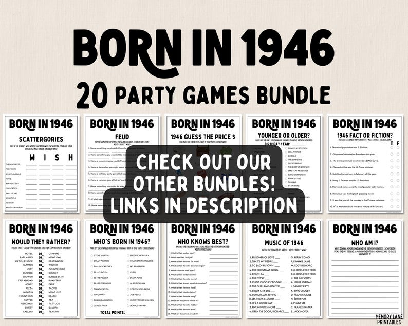 80th Birthday Party Games Bundle | Born in 1946 Games | 80th Birthday Games | Fun Printable Games | Party Games | Adult Games | Family Game image 7