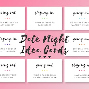Tarjetas de cita nocturna / Un año de citas / Tarro de cita nocturna imprimible / Día de San Valentín, Regalo de aniversario para él, ella / Para novio, novia