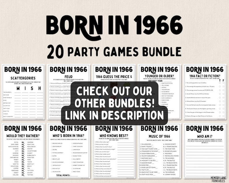 Bundel met feestspellen voor de 60e verjaardag | Geboren in 1966 Games | Spelletjes 60e verjaardag | Leuke afdrukbare games | Feestspellen | Spellen voor volwassenen | Familiespel afbeelding 7