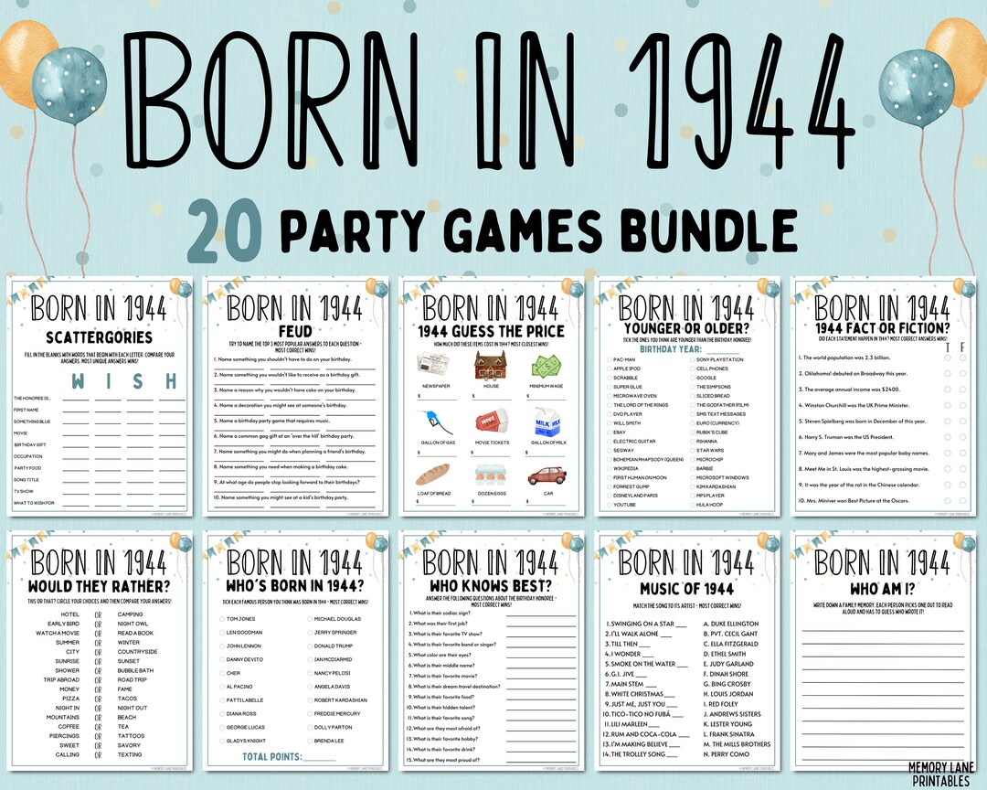 80th Birthday Party Games Bundle Born in 1944 Games 80th Birthday Games ...