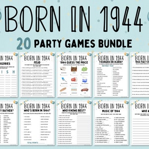 80th Birthday Party Games Bundle Born in 1944 Games 80th Birthday Games Fun Printable Games Party Games Adult Games Family Game image 1