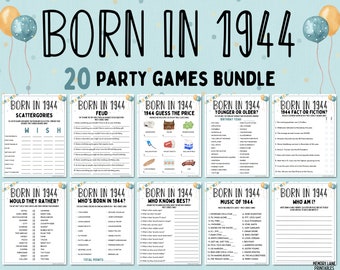 Lot de jeux de fête pour 80e anniversaire | Né en 1944 Jeux | Jeux du 80e anniversaire | Jeux imprimables amusants | Jeux de société | Jeux pour adultes | Jeu familial