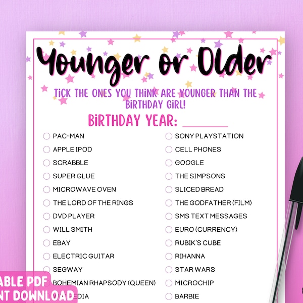 Younger Older Game - Etsy