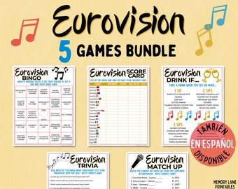 Eurovision 5 Game Bundle | Eurovision Party Games Bundle | Printable Eurovision Song Contest Games | Adult Games | Kids Games | Family Games