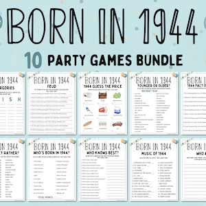 80th Birthday Party Games Bundle Born in 1944 Games 80th Birthday Games Fun Printable Games Party Games Adult Games Family Game image 1