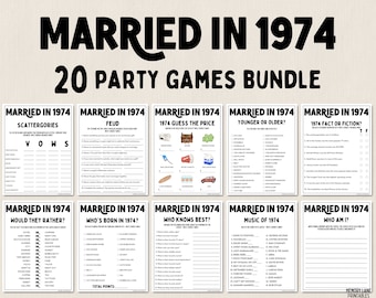 Lot de jeux 50e anniversaire | Marié aux Jeux de 1974 | Jeux du 50e anniversaire de mariage | Jeux imprimables amusants | Jeux de société | Jeux pour adultes
