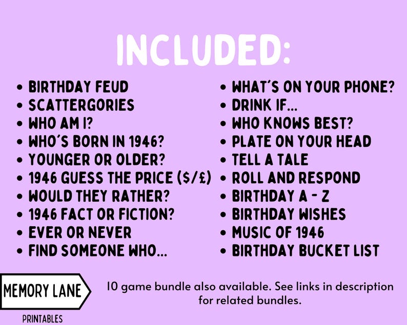 80th Birthday Party Games Bundle | Born in 1946 Games | 80th Birthday Games | Fun Printable Games | Party Games | Adult Games | Family Game image 4