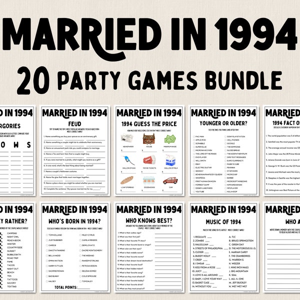 30th Anniversary Games Bundle | Married in 1994 Games | 30th Wedding Anniversary Games | Fun Printable Games | Party Games | Adult Games