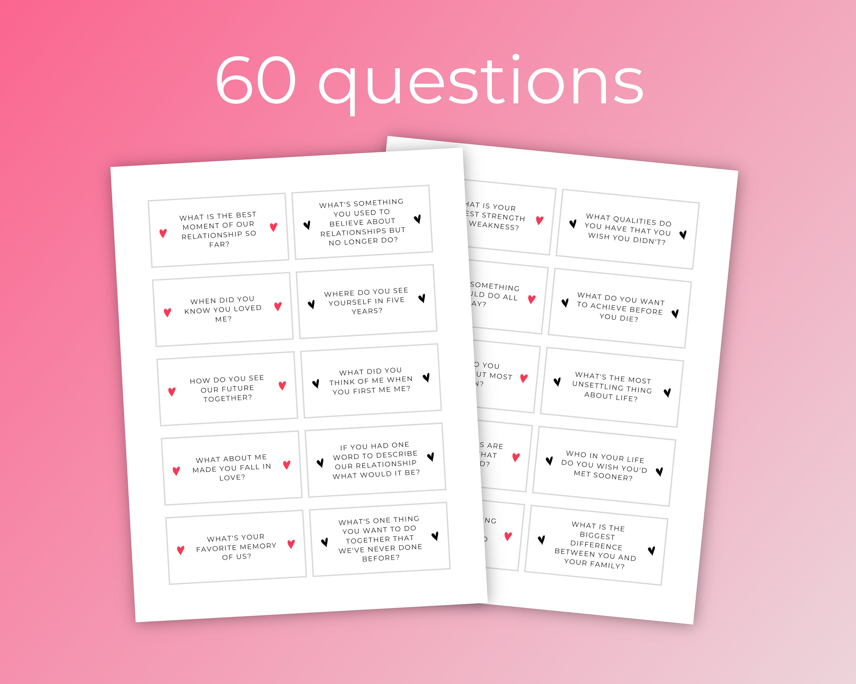 60 Couples Question Cards Printable Couples Conversation Starter Cards ...