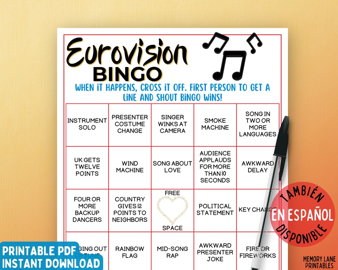 Eurovision Bingo Game Eurovision Party Game Printable Eurovision Song