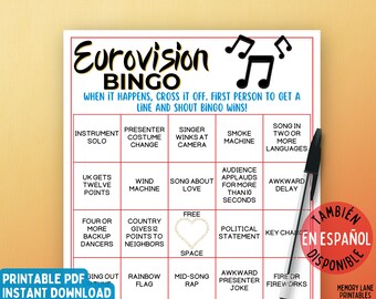 Eurovision Bingo Game | Eurovision Party Game | Printable Eurovision Song Contest Game | Adult Game | Kids Game | Family | Drinking Game