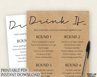 Drink If Birthday Game | Birthday Party Game | Adult Birthday Party Game | Printable Birthday Games | Birthday Games for Her | For Him