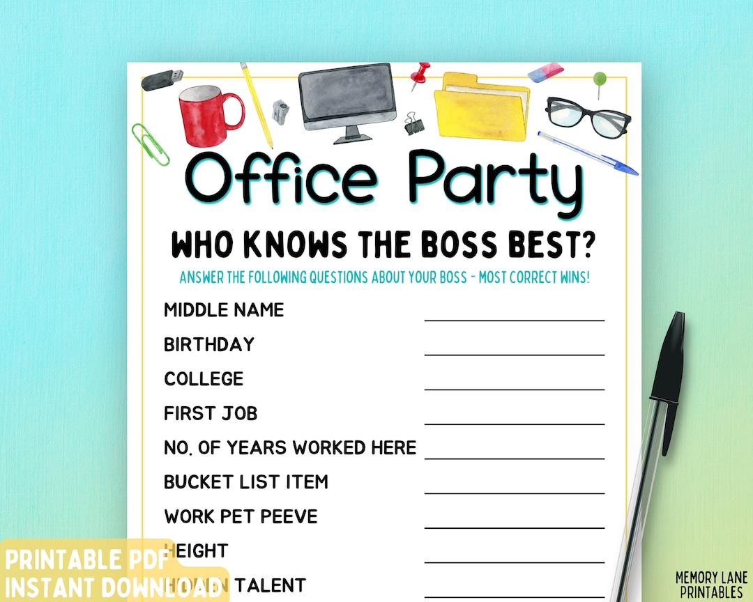 Office Party Who Knows the Boss Best Game Work Party Game Fun Printable Game Group Team