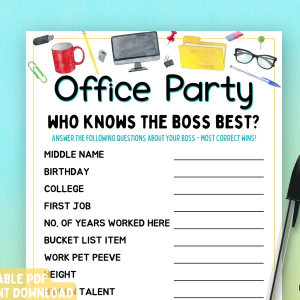 Office Party Who Knows the Boss Best Game | Work Party Game | Fun Printable Game | Group | Team Building | Staff Appreciation | Icebreaker