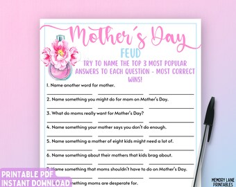 Mother's Day Feud Game | Mother's Day Games | Fun Printable Mother's Day Activity | Adult Games | Kids Games | Family Party Games