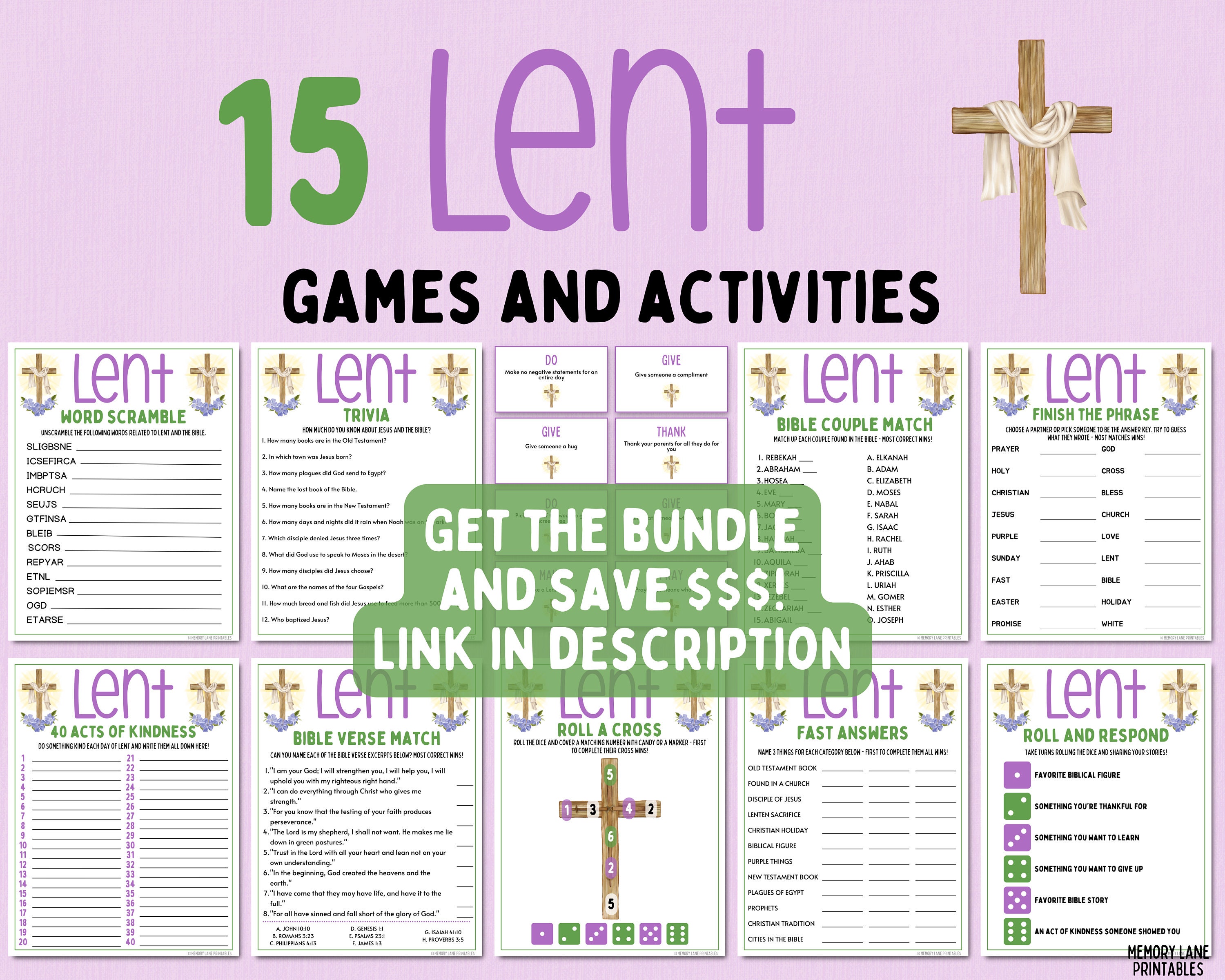Lent activity cards lenten game lent activities for kids lent church