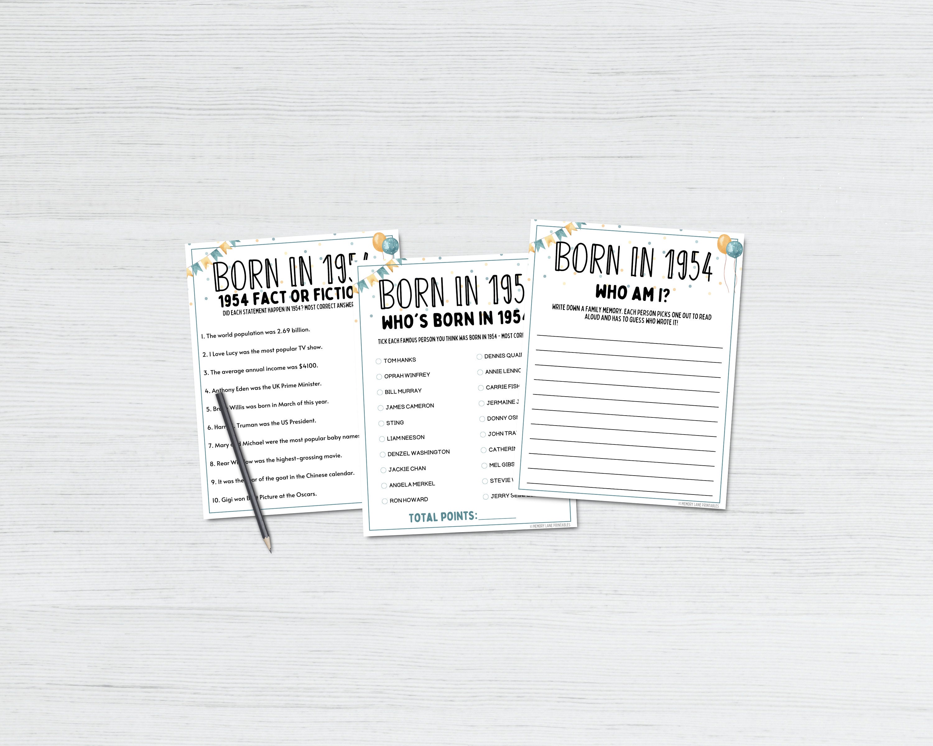 70th Birthday Party Games Bundle Born in 1954 Games 70th Birthday Games ...