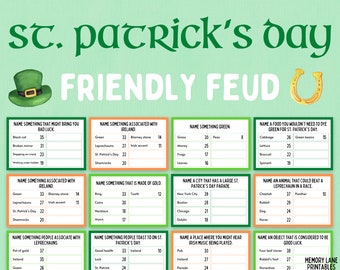 St. Patrick's Day Friendly Feud Game | St. Patrick's Day Family Feud Game | St. Patrick's Day Trivia | Family Game Night | Group Game | Fun