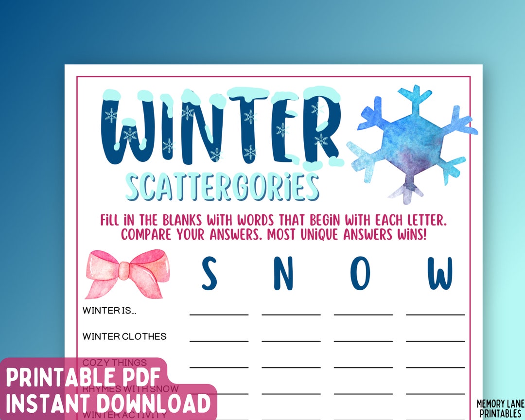 Winter Scattergories Game  Winter Party Game  Fun Printable