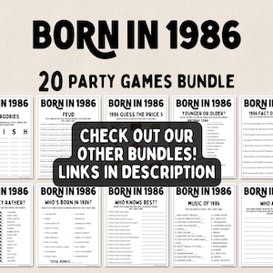 Lot de jeux de fête pour 40e anniversaire | Né en 1986 Jeux | Jeux du 40e anniversaire | Jeux imprimables amusants | Jeux de société | Jeux pour adultes | Jeu familial image 9